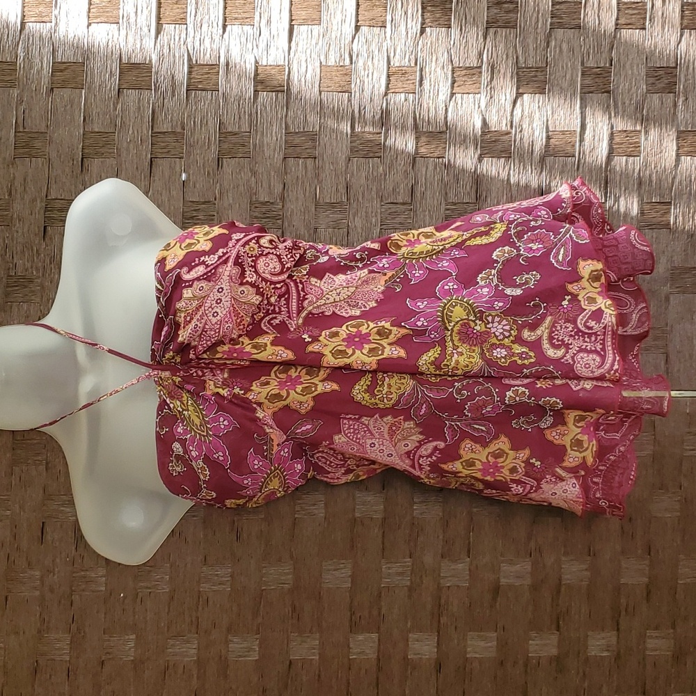 Eyeshadow Purple Floral Bohemian Halter Top, Size Small